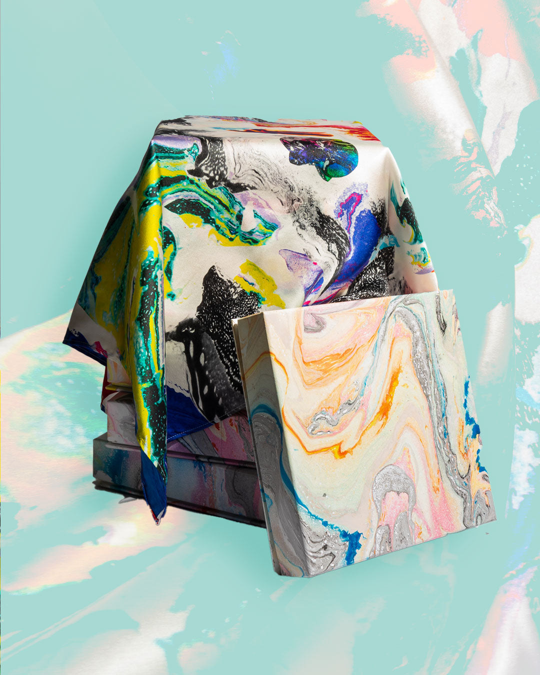 SILK SCARF - White Marble