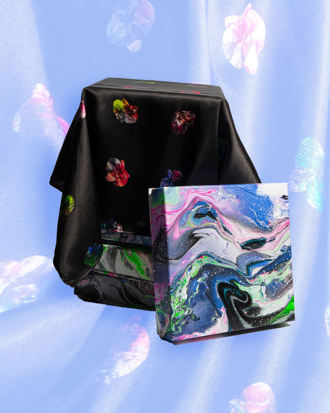 SILK SCARF - Black Flower
