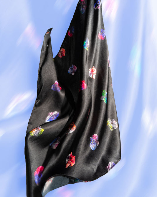 SILK SCARF - Black Flower